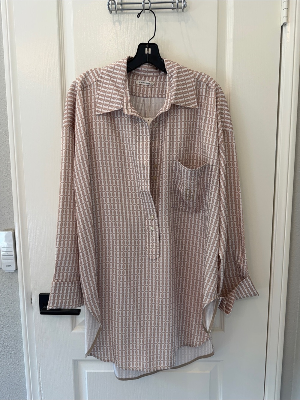 Brand New By Malene Birger Maye Monogram Beige Button-Front Tunic Shirt